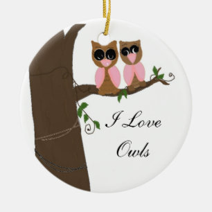 Ornamento De Cerâmica Corujas em uma árvore