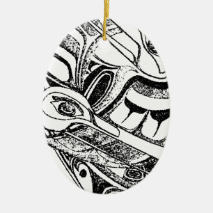 Ornamento De Cerâmica Corvo e gaivota nativos do Totem da costa pacífic