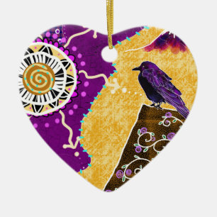 Ornamento De Cerâmica Corvo em um livro