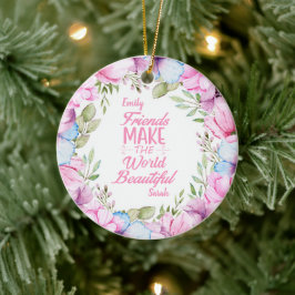 Ornamento De Cerâmica Cosmos Watercolor Floral Wreath, cor-de-rosa