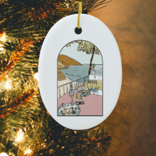 Ornamento De Cerâmica Costeira Amalfi Colorida de Aquarela, Itália