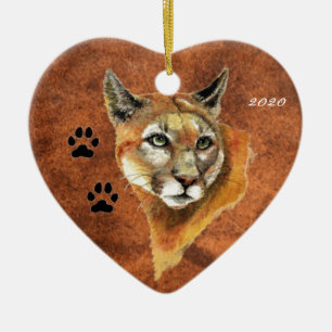 Ornamento De Cerâmica Costume, Data De Cougar, Puma, Animal De Leão Mont