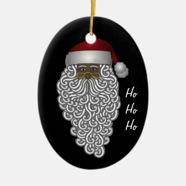 Ornamento De Cerâmica Costume de Papai Noel do Natal do afro-americano (Frente)
