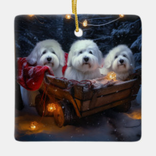 Ornamento De Cerâmica Coton De Tulear Snowy Sleigh Decência De Natal
