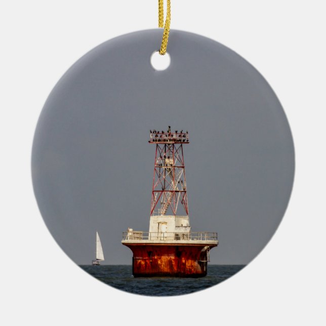 Ornamento De Cerâmica Cotovelo do farol de bordo cruzado (Frente)