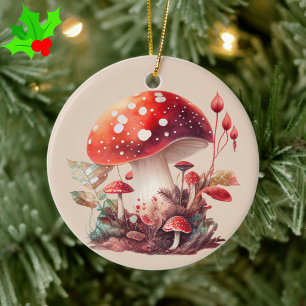 Ornamento De Cerâmica Cottagecore Cogumelo Floresta Vermelho Laranja