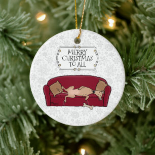 Ornamento De Cerâmica Couch Greyhound (filhote) Cão esperando por Papai