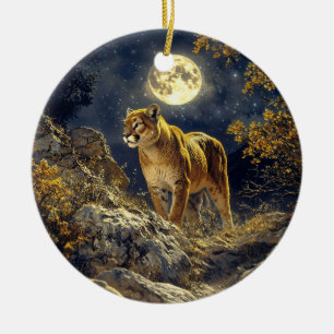 Ornamento De Cerâmica Cougar na Arte da Vida Selvagem à Lua