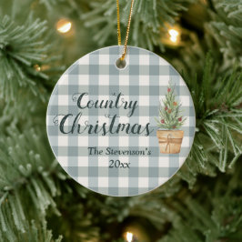 Ornamento De Cerâmica "Country Christmas" Script Name Green Xadrez