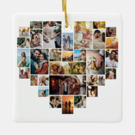 Ornamento De Cerâmica Couple Family Heart Shaped Photo Collage 