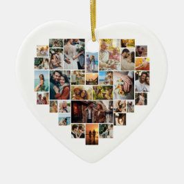 Ornamento De Cerâmica Couple Family Heart Shaped Photo Collage 