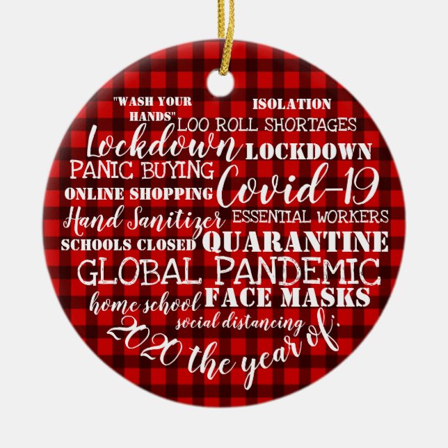 Ornamento De Cerâmica covid19 2020 ano das máscaras faciais lumberjack (Frente)