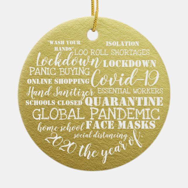 Ornamento De Cerâmica covid19 2020 ano das máscaras faciais ouro (Frente)