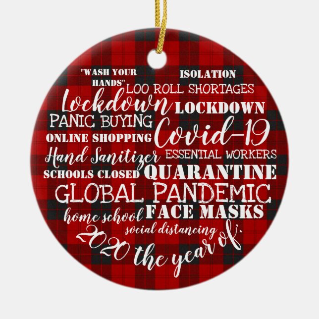 Ornamento De Cerâmica covid19 2020 the year of face masks tartan (Frente)