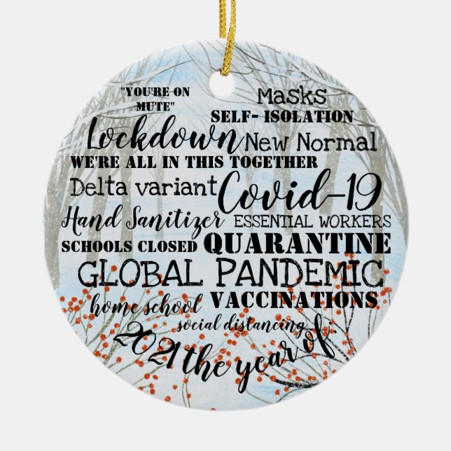 Ornamento De Cerâmica covid19 2021 ano das vacinações, snow xmas ce (Frente)