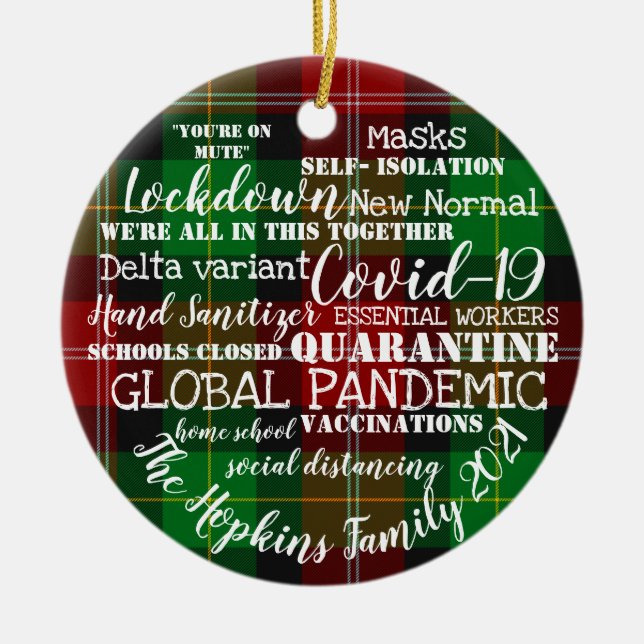 Ornamento De Cerâmica covid19 2021 o ano da vacinação na escola doméstic (Frente)