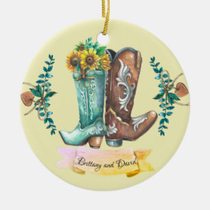 Ornamento De Cerâmica Cowboy Boots Watercolor, Casamento Russo