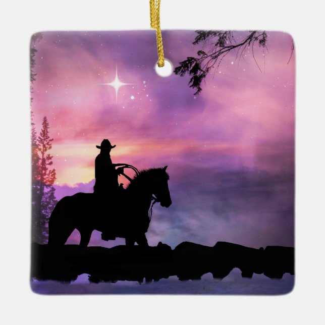 Ornamento De Cerâmica Cowboy Christmas  Ornament (Frente)