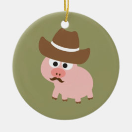 Ornamento De Cerâmica Cowboy Pig