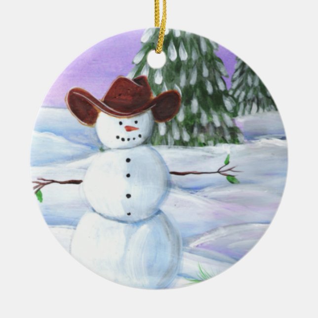 Ornamento De Cerâmica Cowboy Snowman (Frente)