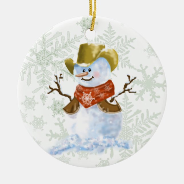 Ornamento De Cerâmica Cowboy Snowman (Frente)
