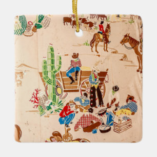 Ornamento De Cerâmica Cowboys - Vintage Wallpaper - Wild West