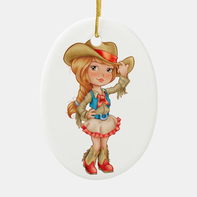 Ornamento De Cerâmica Cowgirl (Frente)