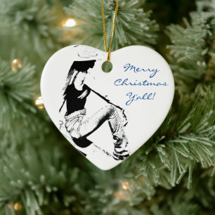 Ornamento De Cerâmica Cowgirl Christmas