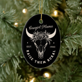Ornamento De Cerâmica Cowgirl country mãe estética ocidental cita preto