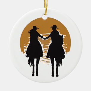 Ornamento De Cerâmica Cowgirl e Cowboy