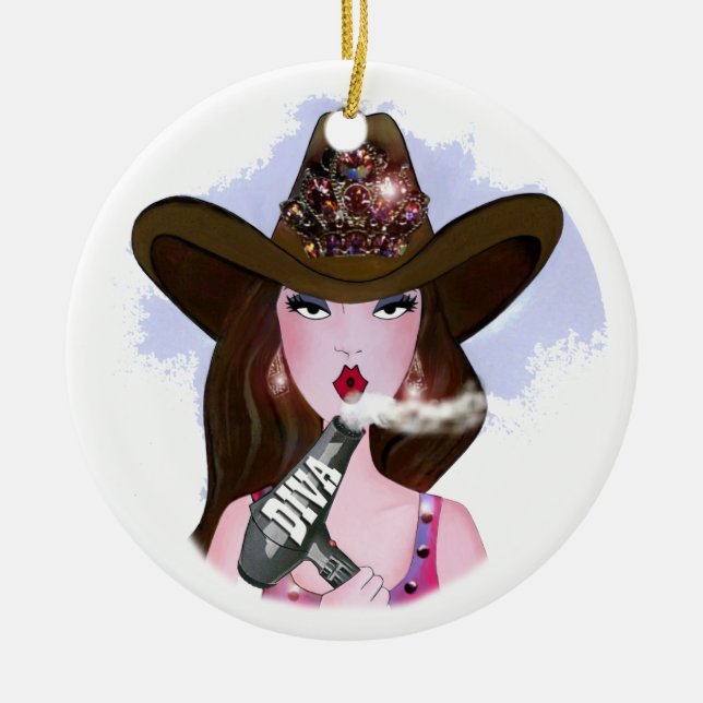 Ornamento De Cerâmica COWGIRL "Hair Diva" (Frente)