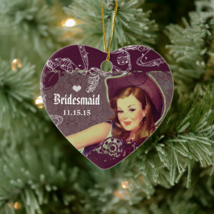 Ornamento De Cerâmica Cowgirl Old Western CHURRASCO Purple Bridesmaid Fa