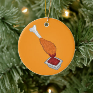 Ornamento De Cerâmica Coxa de Frango Mergulhada em Ketchup