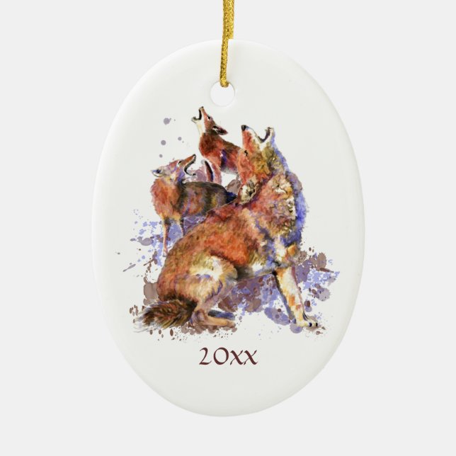 Ornamento De Cerâmica Coyotes Animais Cer Com Aquarela Personalizada (Frente)