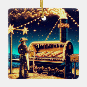 Ornamento De Cerâmica Cozinhar De Cowboy No CHURRASCO No Natal