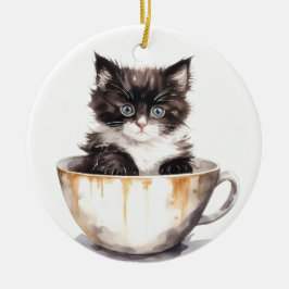 ORNAMENTO DE CERÂMICA COZINHO BRANCO E PRETO EM FILME