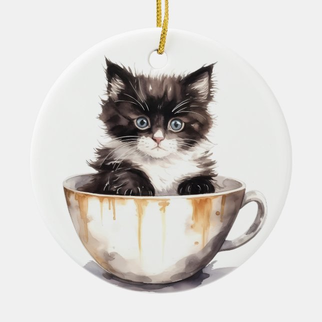 ORNAMENTO DE CERÂMICA COZINHO BRANCO E PRETO EM FILME (Frente)