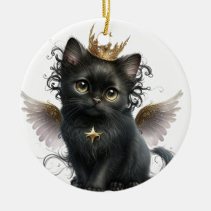 ORNAMENTO DE CERÂMICA COZINHO NEGRO ADORÁVEL COM ASAS DE ÂNGULO