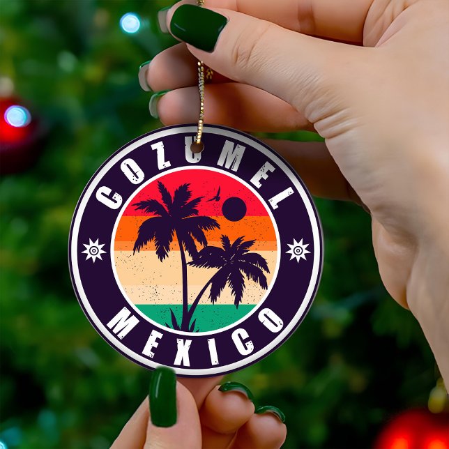 Ornamento De Cerâmica Cozumel Mexico Palm Trees Viagem Souvenir 60s (Criador carregado)