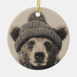 Ornamento De Cerâmica Cozy Bear in Beanie - Cute Winter Animal 