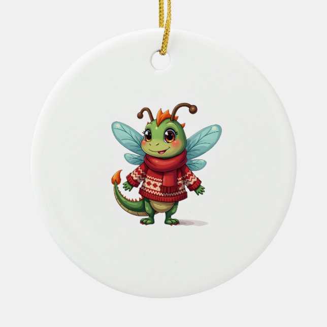 Ornamento De Cerâmica Cozy Christmas Dragonfly (Frente)