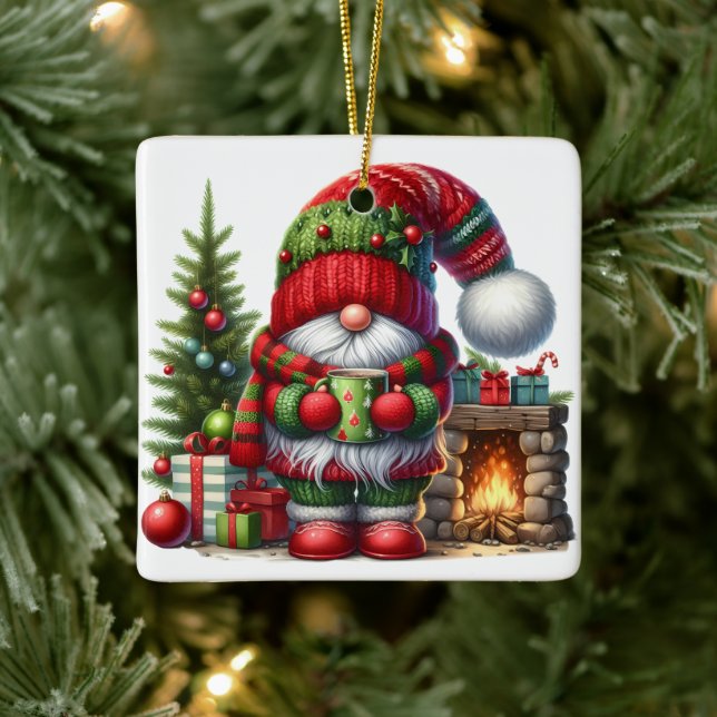 Ornamento De Cerâmica Cozy Christmas Gnome Art – Festive Holiday (Árvore)