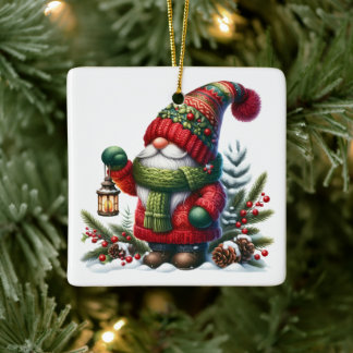 Ornamento De Cerâmica Cozy Christmas Gnome Art – Festive Holiday