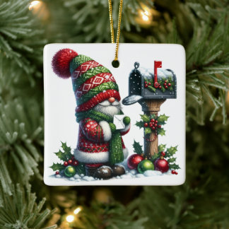 Ornamento De Cerâmica Cozy Christmas Gnome Art – Festive Holiday