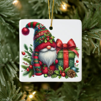 Ornamento De Cerâmica Cozy Christmas Gnome Art – Festive Holiday
