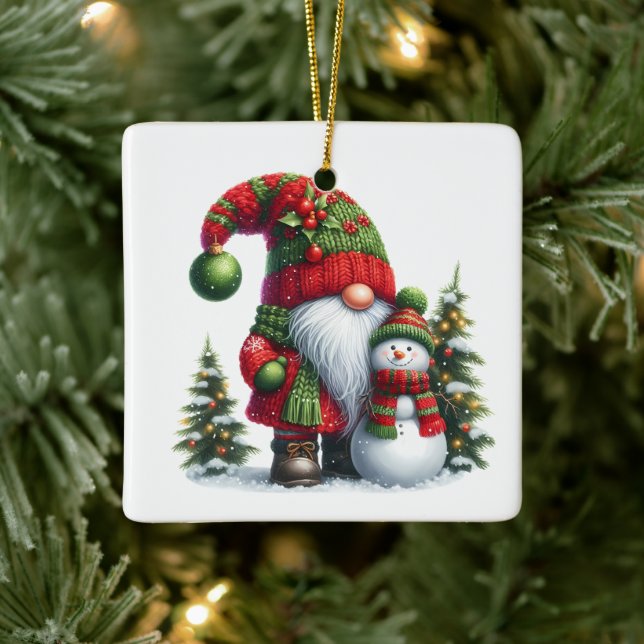 Ornamento De Cerâmica Cozy Christmas Gnome Art – Festive Holiday (Árvore)