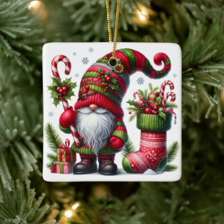 Ornamento De Cerâmica Cozy Christmas Gnome Art – Festive Holiday