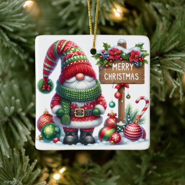 Ornamento De Cerâmica Cozy Christmas Gnome Art – Festive Holiday (Árvore)