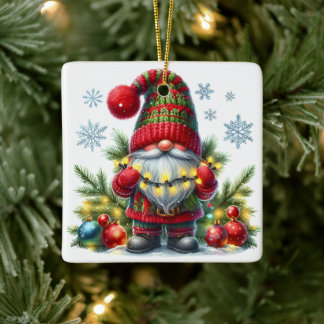 Ornamento De Cerâmica Cozy Christmas Gnome Art – Festive Holiday