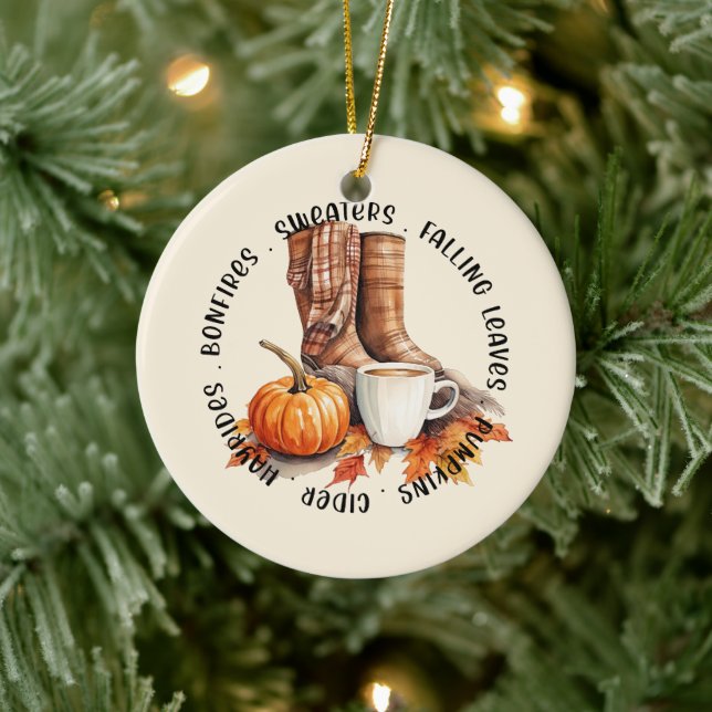 Ornamento De Cerâmica Cozy Fall Vibes - Boots, Pumpkin Spice, Bonfire (Árvore)